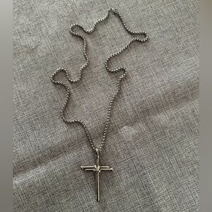 Silver Tone Nail Cross Pendant Necklace | Faith | Minimalist Religious Necklace